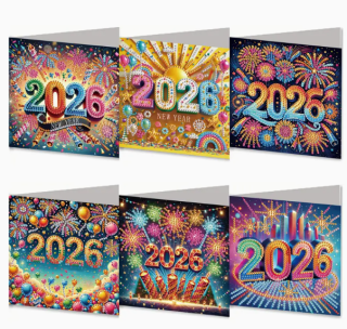 Diamond Painting 6-teiliges 2026 Neujahrs-Karten